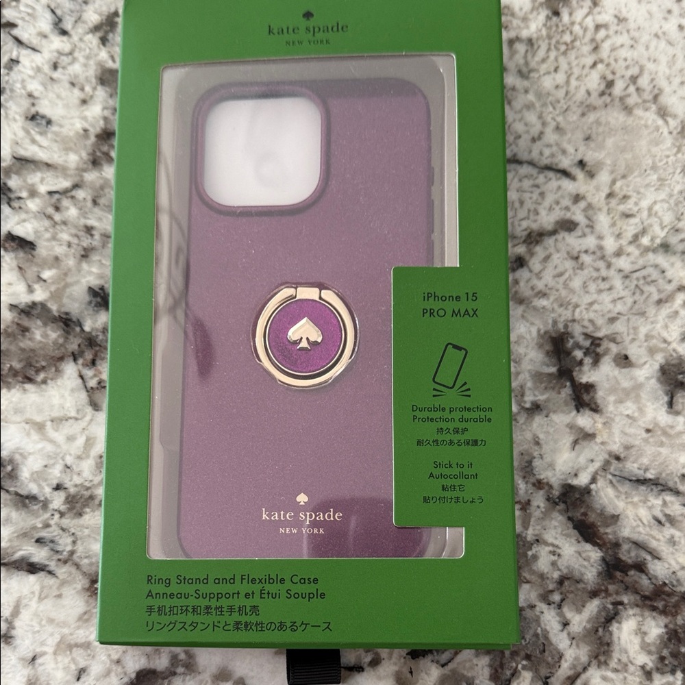 Kate Spade Sparkle Raspberry iPhone 15 Pro Max Case with Ring Stand NWT